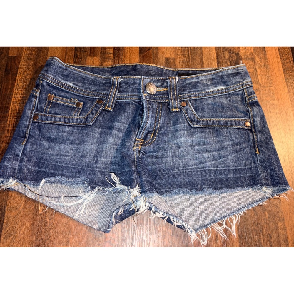 X2 Denim Womens Size 0 Blue Dark Wash Raw Hem Cut Off Jean Shorts Low Rise‎